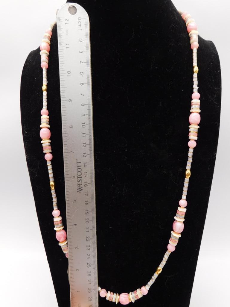 Pink Shell and Bead Long Necklace - 3