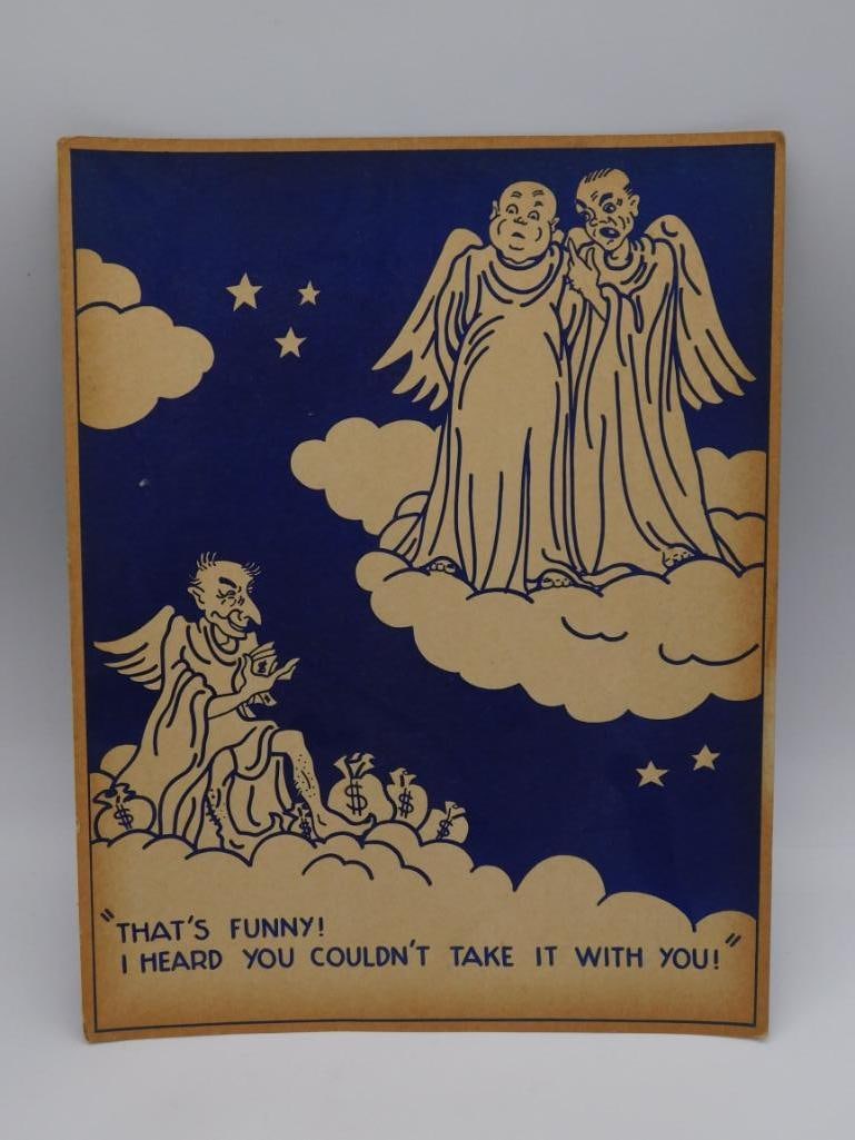 Vintage Comic Angel Postcard: Vintage humor postcard depicting angels in heaven with a whimsical caption.