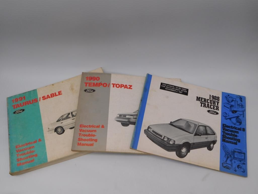 Ford Electrical Troubleshooting Manual Lot: Three Ford electrical and vacuum troubleshooting manuals: 1991 Taurus/Sable, 1990 Tempo/Topaz, 1988 Mercury Tracer.