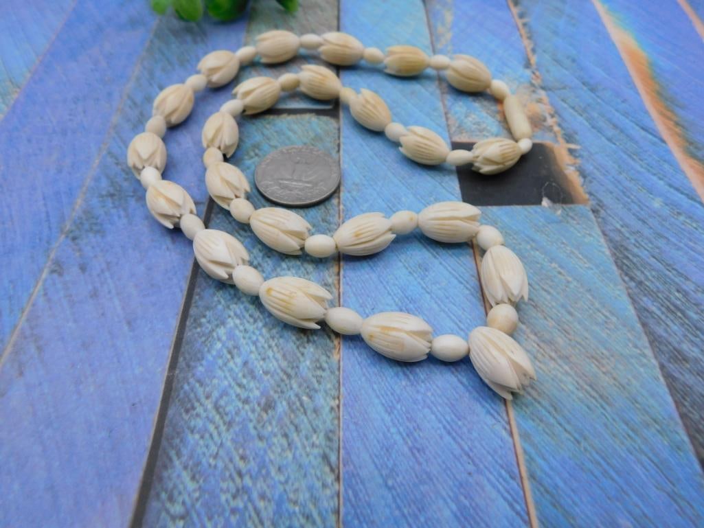 Carved Bone Floral Bead Necklace (1 of 3)