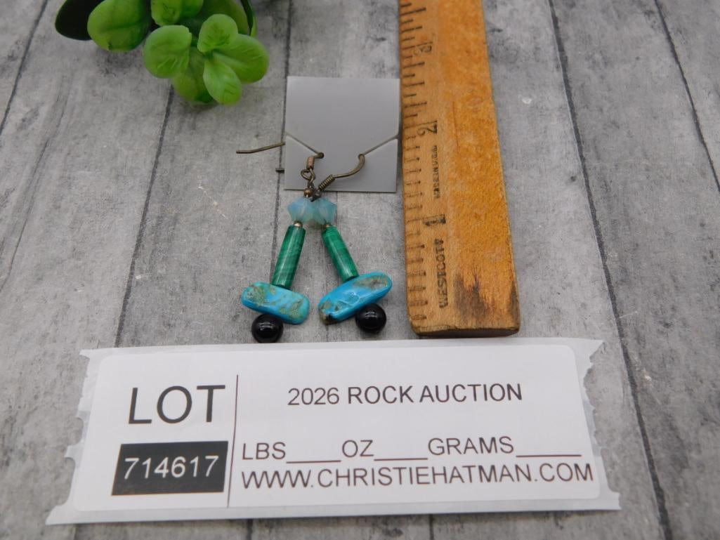 Turquoise and Malachite Dangle Earrings - 3