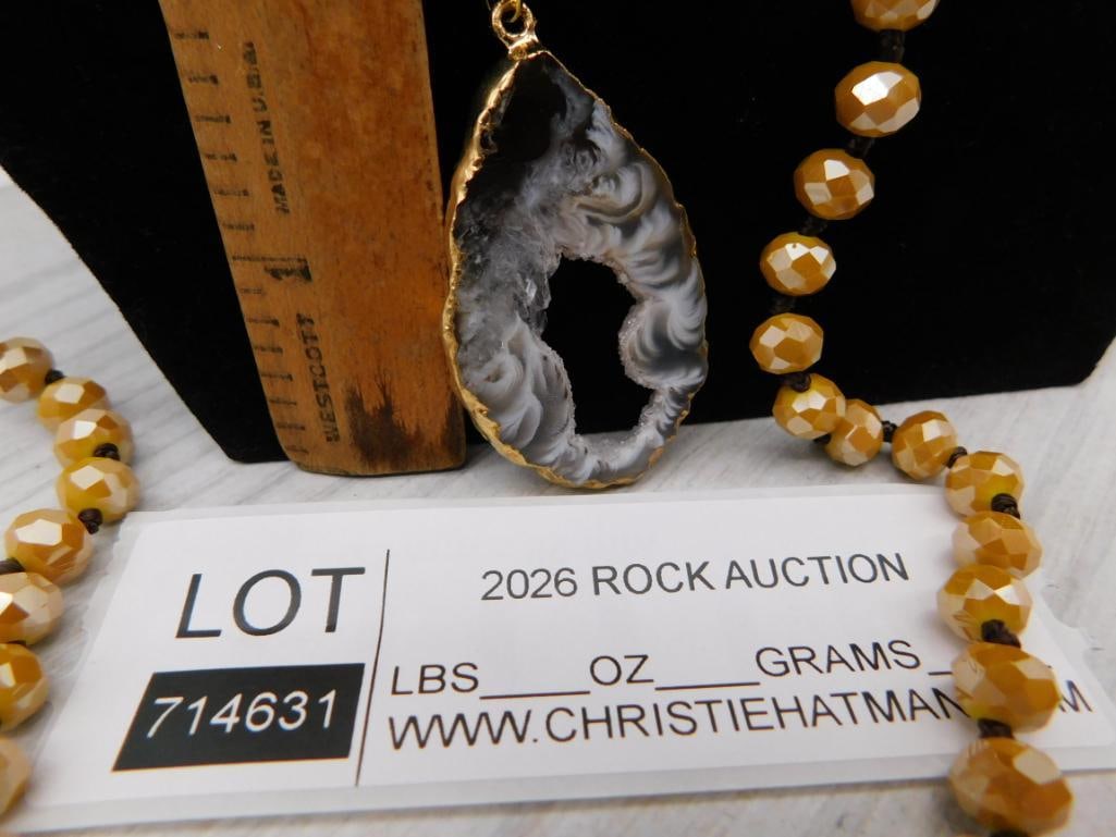 Agate Slice Pendant Beaded Necklace - 4
