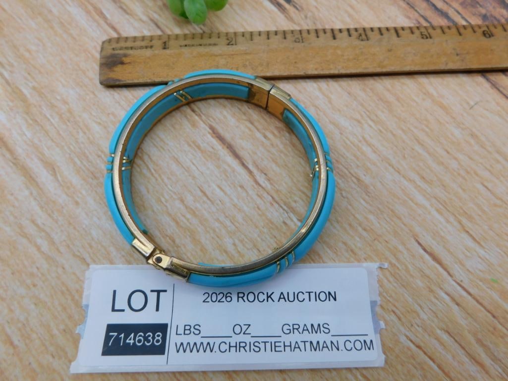 Turquoise Enamel Bangle Bracelet - 2