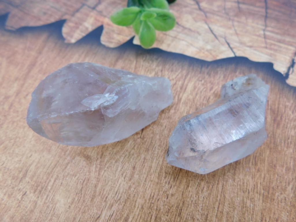 Smoky Quartz Crystal Points (Pair): Two natural smoky quartz crystal points with terminated tips.