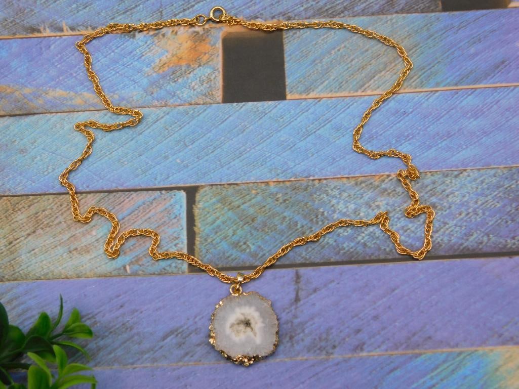 STALACTITE PENDANT ON CHAIN NECKLACE ROCK STONE LAPIDARY SPECIMEN: STALACTITE PENDANT ON CHAIN NECKLACE ROCK STONE LAPIDARY SPECIMEN
