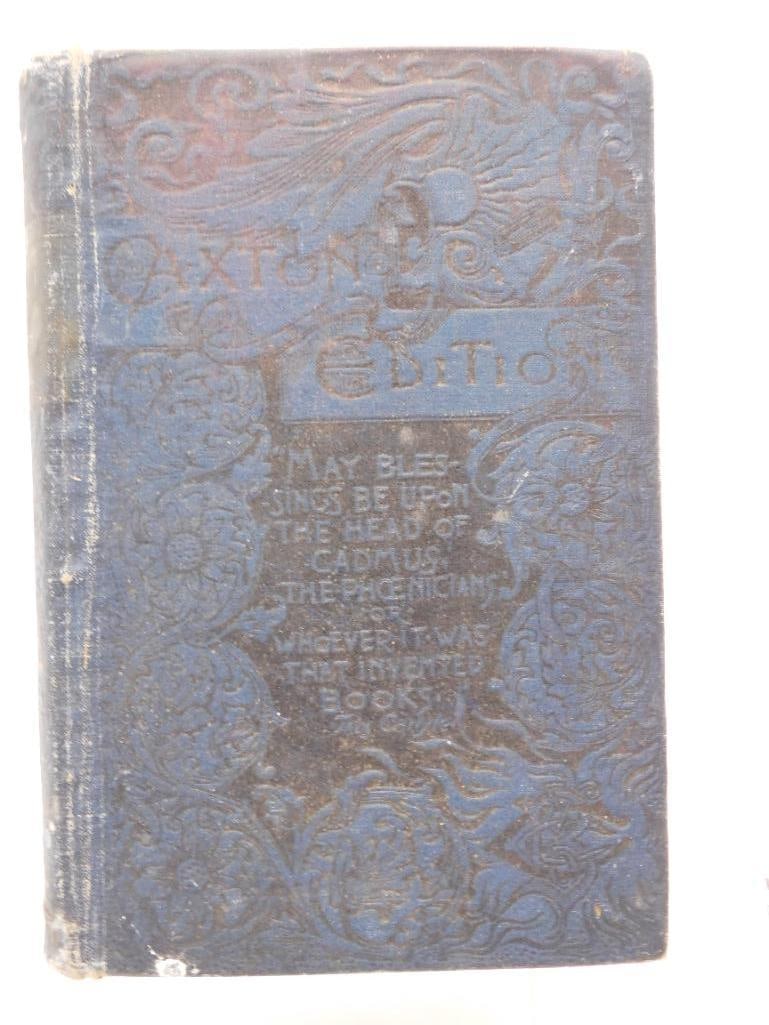Antique Endymion Book by Disraeli: 1889 Caxton Edition hardcover of Endymion, A Novel by Benjamin Disraeli, published by Belford, Clarke & Co. Embossed dark blue cloth cover with ornate floral design; binding shows age wear and a worn