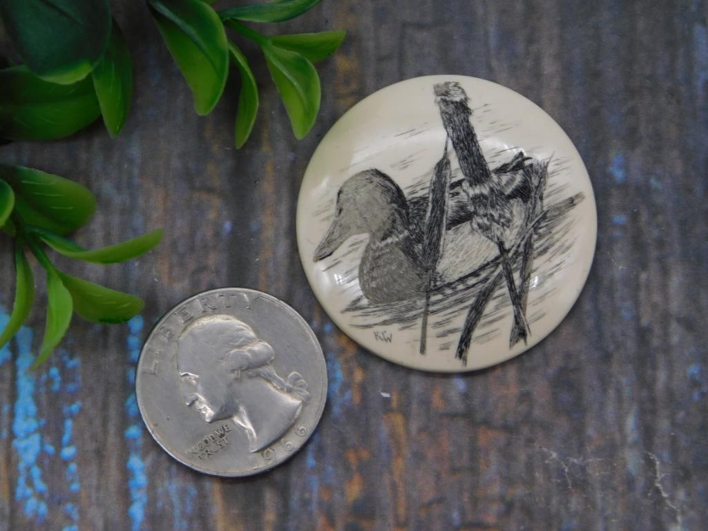 Signed Scrimshaw Duck Medallion - 2