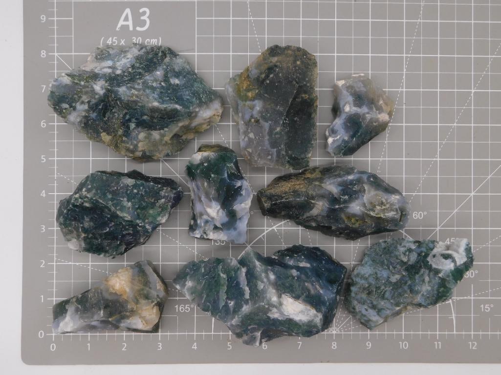 Moss Agate Rough Rock Lot - 7