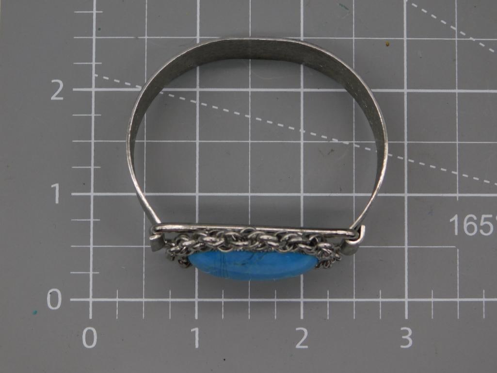 Turquoise Cabochon Bangle Bracelet - 2