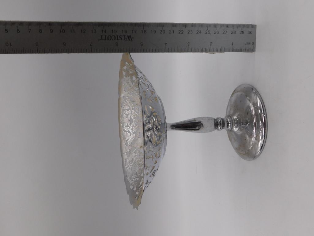 Silver-Plate Pierced Compote Dish with Grape Leaf Design - 3