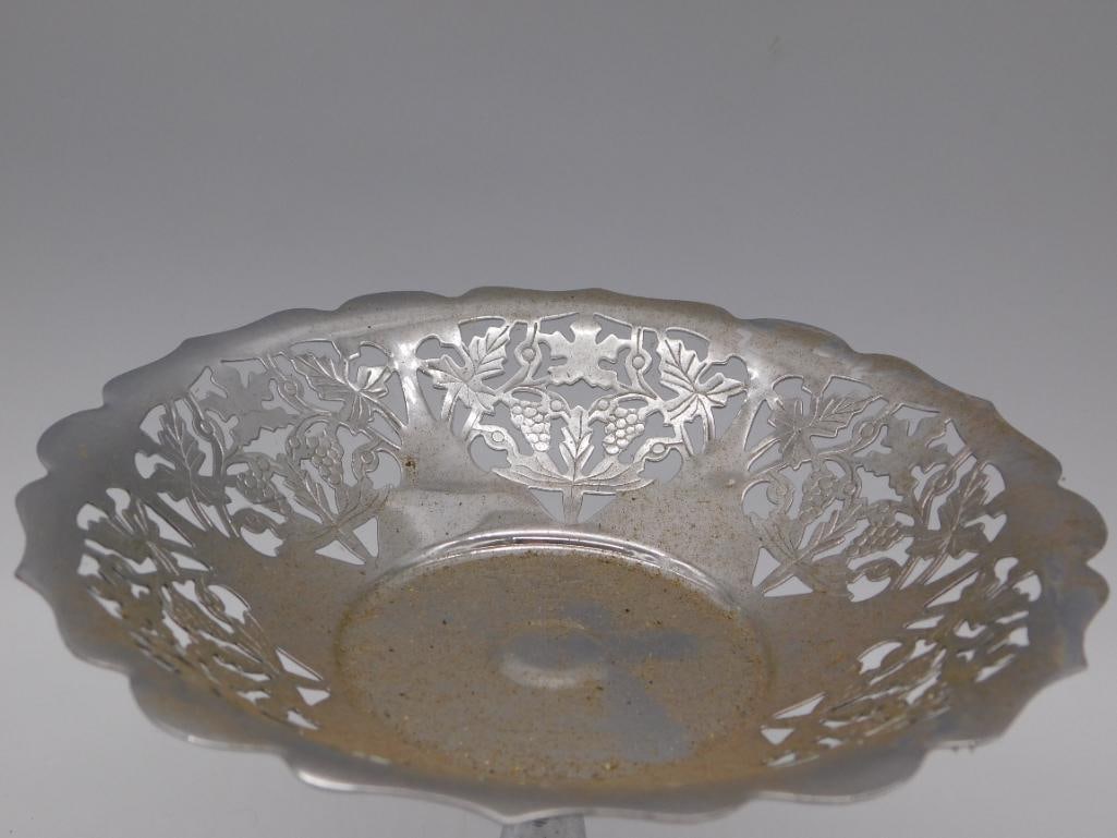 Silver-Plate Pierced Compote Dish with Grape Leaf Design - 5