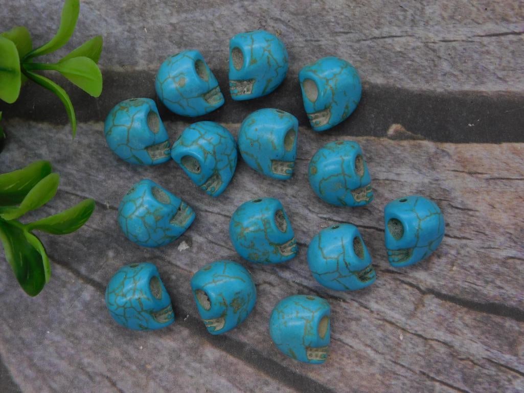 Jewelry: Turquoise Howlite Skull Beads, Set of 14 (1 of 2)