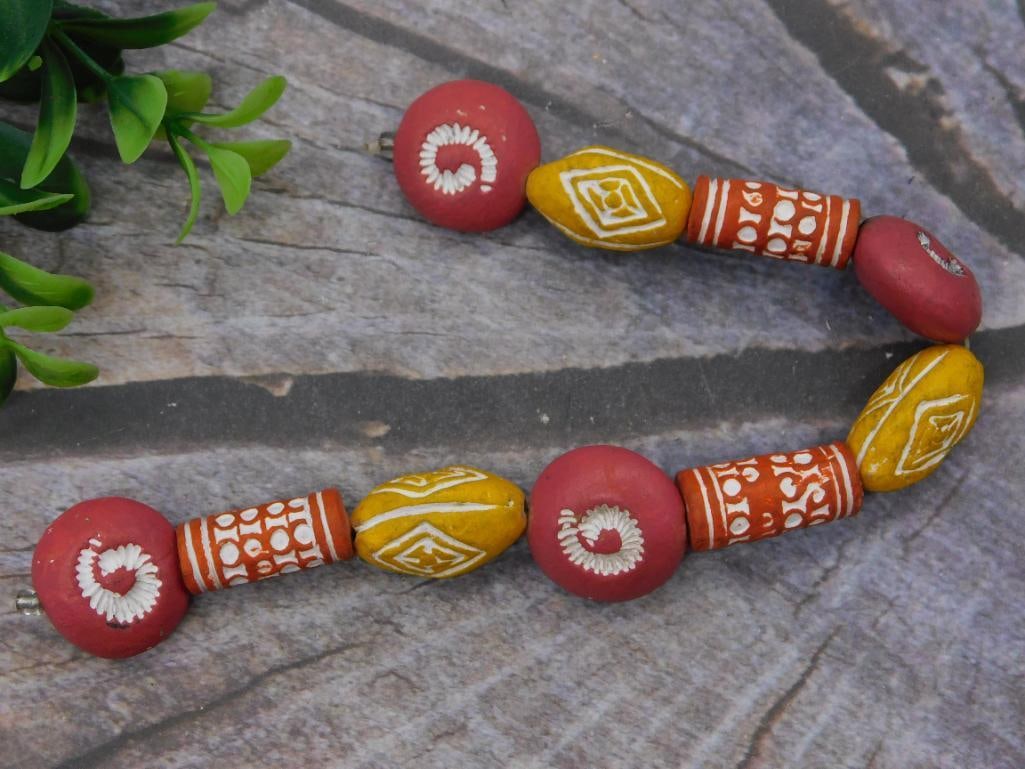 African Trade Bead Necklace - Hand-Painted Clay Beads (1 of 2)
