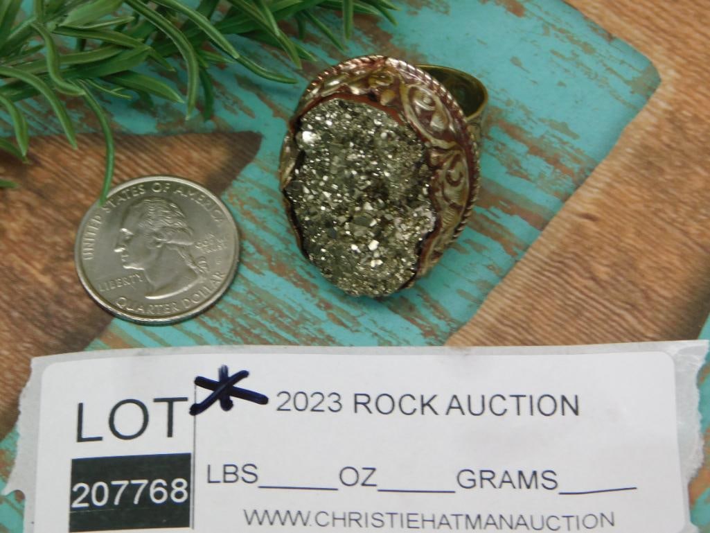 ADJUSABLE PYRITE RING WITH INTRICATE TOOLING - 5