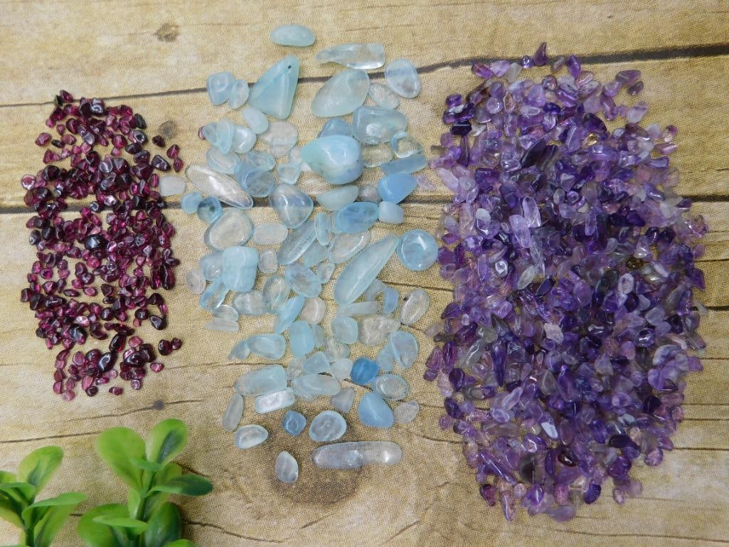 AQUAMARINE GARNET AND AMETHYST ROCK STONE LAPIDARY SPECIMEN: Discover an extraordinary collection of natural wonders and estate treasures in Hatman's Auctions' Treasures of the Earth Online Auction! Browse turquoise, agate, jasper, petrified wood, quartz