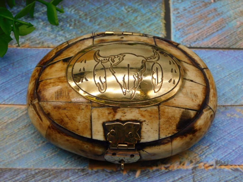 CARVED BONE TRINKET BOX ROCK STONE LAPIDARY SPECIMEN: Discover an extraordinary collection of natural wonders and estate treasures in Hatman's Auctions' Treasures of the Earth Online Auction! Browse turquoise, agate, jasper, petrified wood, quartz crysta