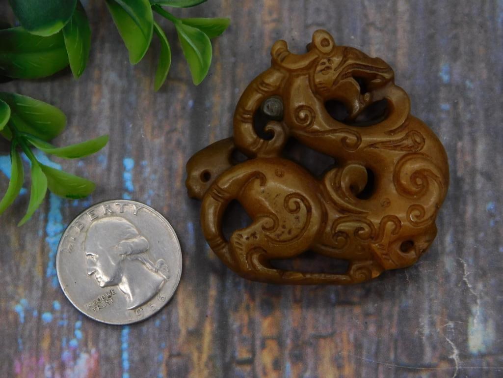 Carved Chinese Jade-Style Dragon Pendant - 2