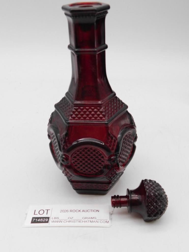 Ruby Red Pressed Glass Decanter - 3