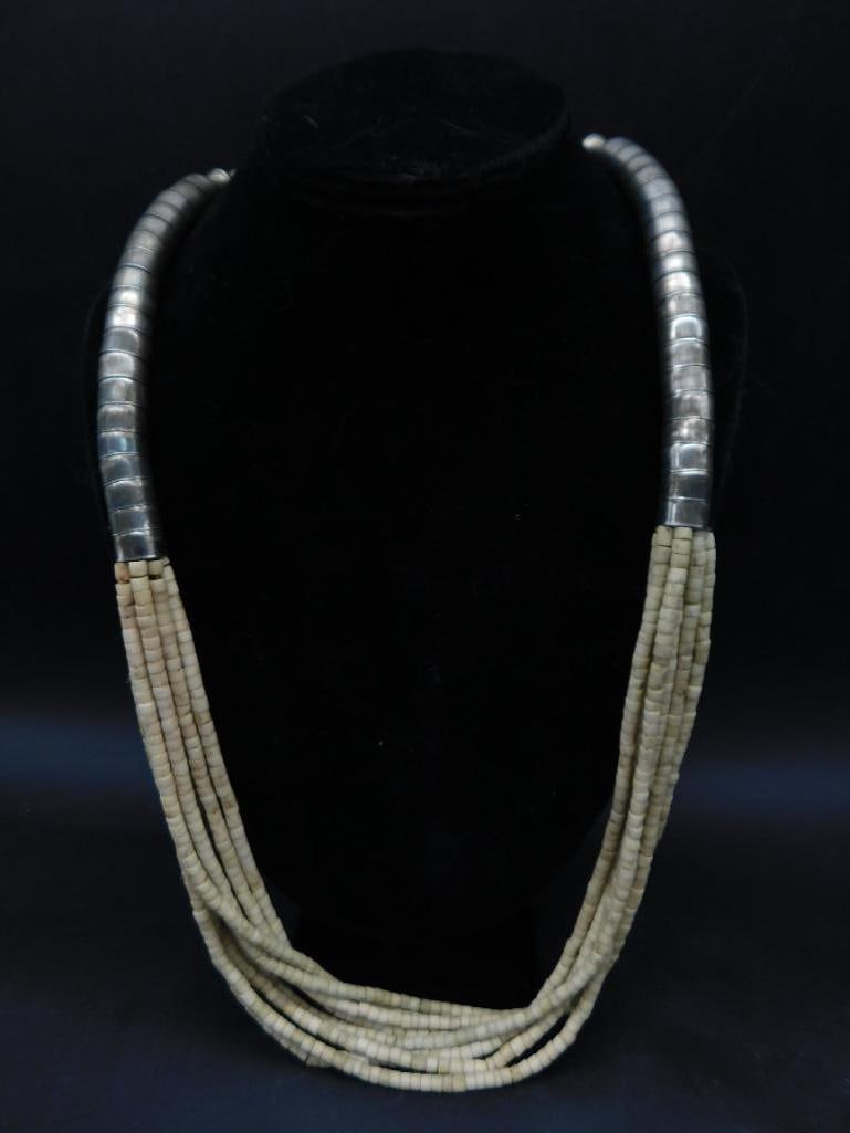 Vintage MID CENTURY Multi-Strand Beaded Necklace with Silver Accents: Vintage MID CENTURY Multi-Strand Beaded Necklace with Silver Accents