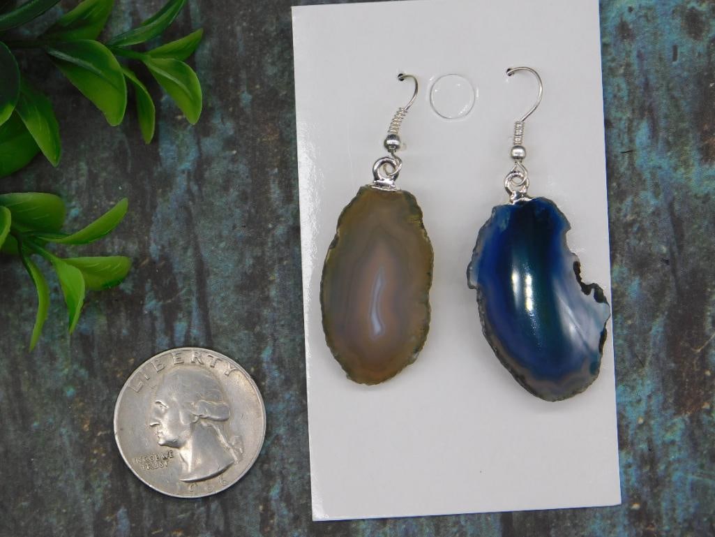 AGATE SLICE EARRINGS ROCK STONE LAPIDARY SPECIMEN - 2