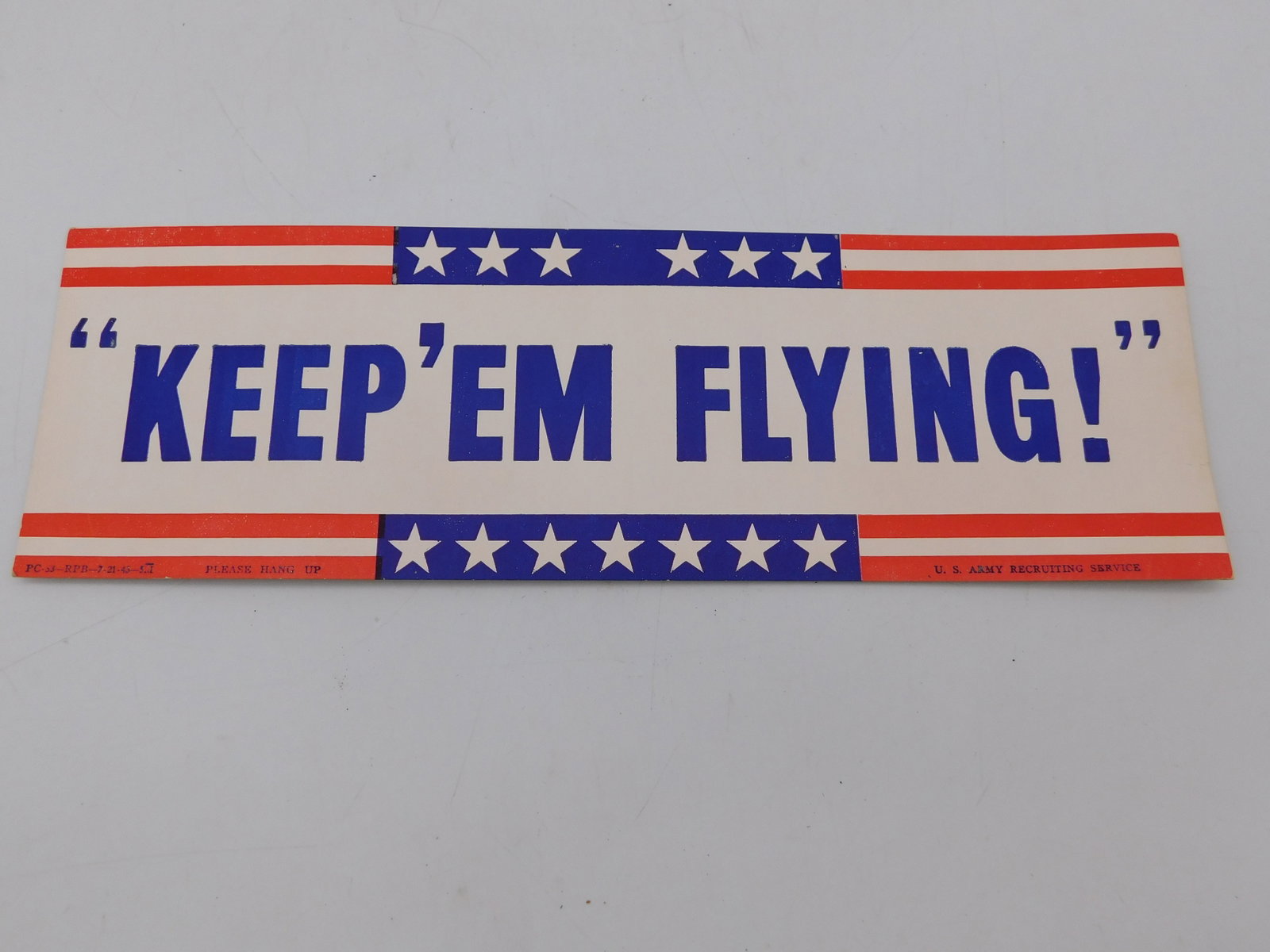 Antique — WWII U.S. Army Recruiting Service Keep Em Flying Patriotic Poster Sign (1 of 2)
