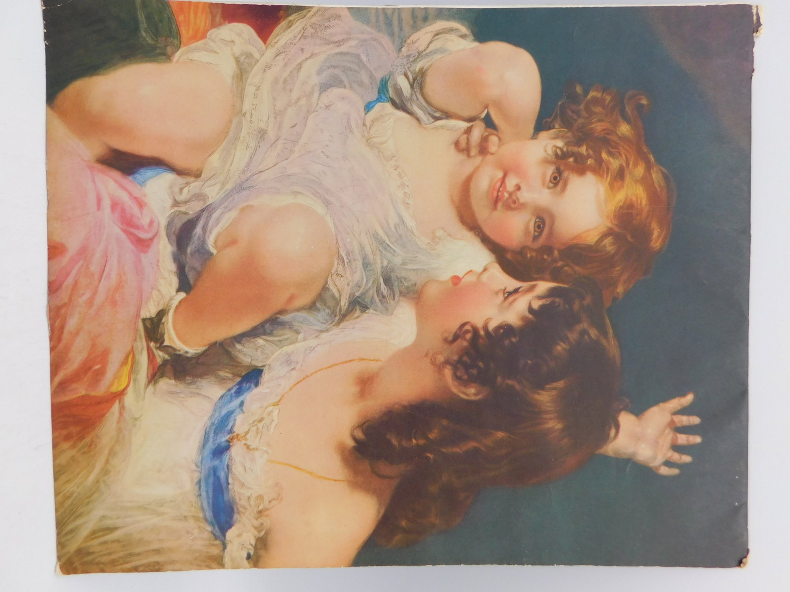Antique — Victorian Chromolithograph Print Two Figures Romantic Scene No 40 (1 of 3)