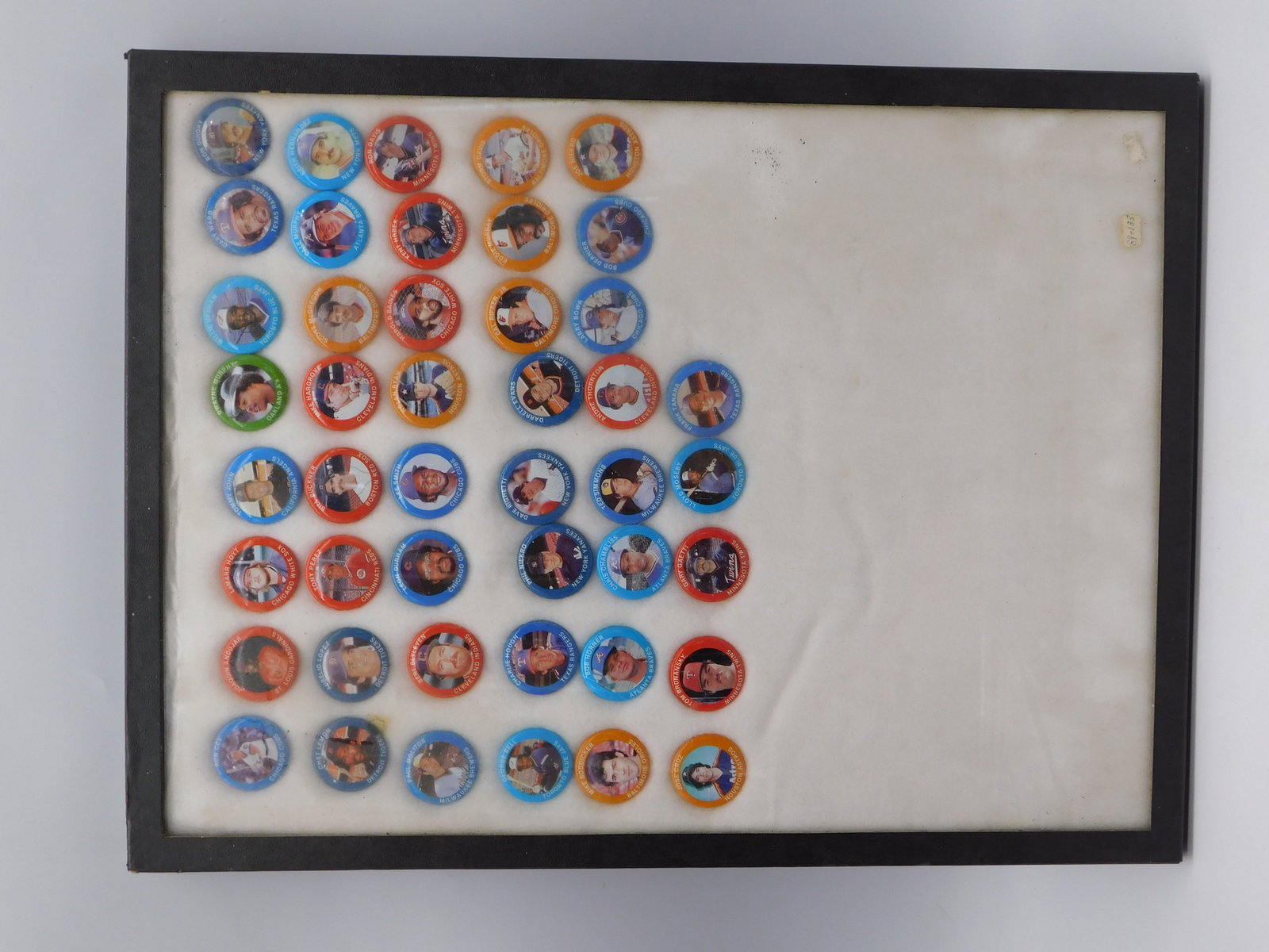 Baseball — Vintage MLB Player Photo Button Pin Collection Framed Display Approximately 90 Pins (1 of 3)
