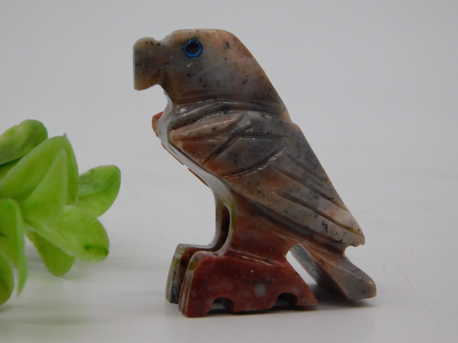 Figurine — Carved Stone Bird of Prey Raptor Figurine with Blue Eye Inlay: Figurine — Carved Stone Bird of Prey Raptor Figurine with Blue Eye Inlay