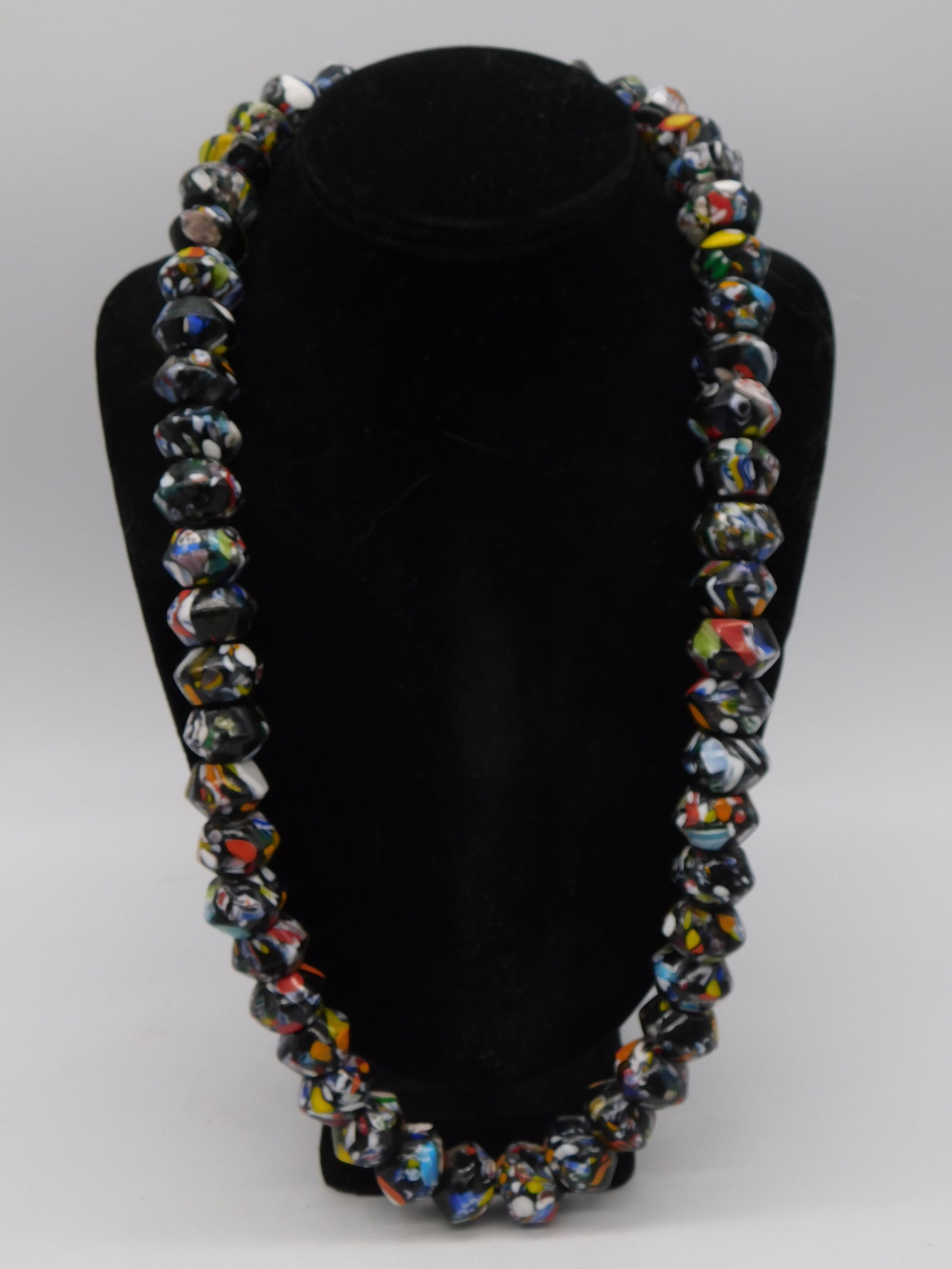 Necklace — Multi-Color Mosaic Glass Bead Stretch Necklace Black Multicolor: Necklace — Multi-Color Mosaic Glass Bead Stretch Necklace Black Multicolor