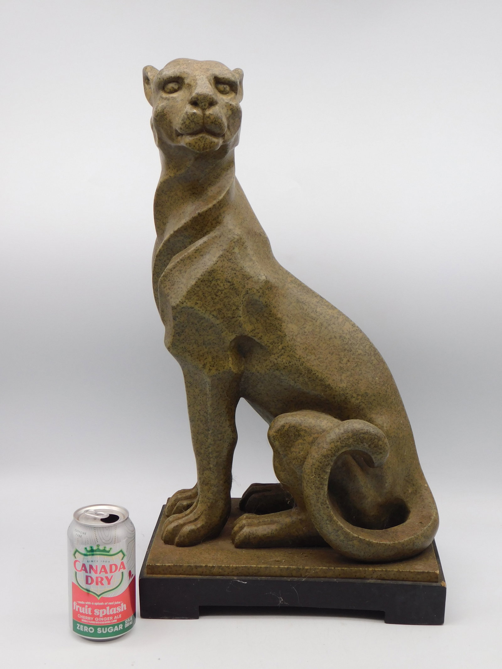 Figurine — Leaping Panther Stone Composite Sculpture on Black Base (1 of 2)