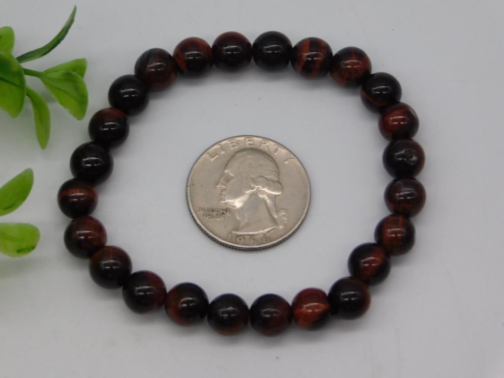 Red Tiger's Eye Beaded Stretch Bracelet - 3