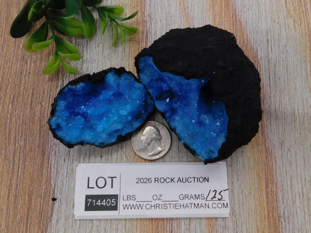 Rock Specimen Blue Dyed Quartz Geode Pair - 2