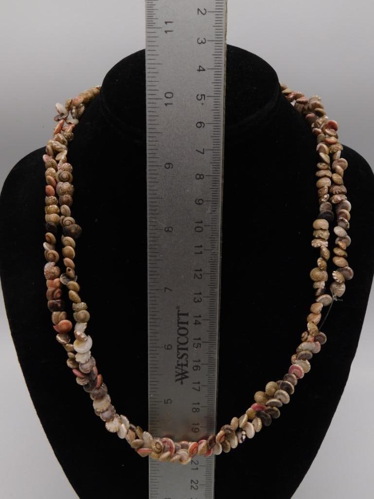Triple Strand Natural Shell Bead Necklace - 3