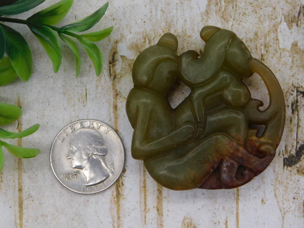 Carved Jade Archaistic Figural Pendant - 2