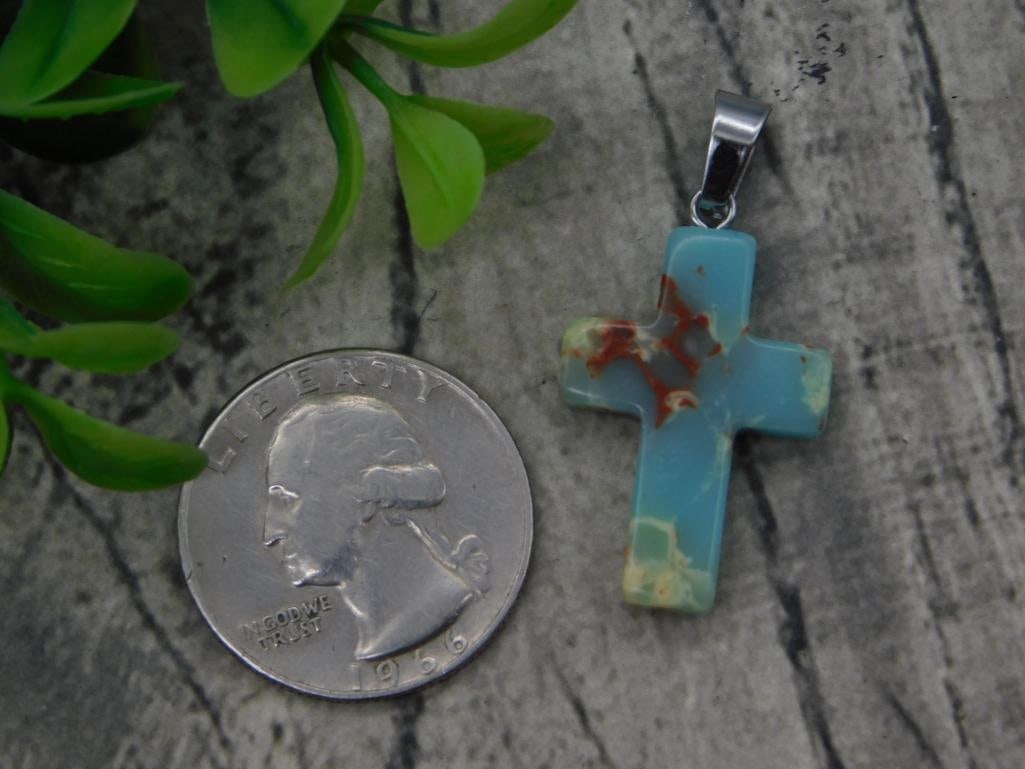 Blue Agate Cross Pendant - 2