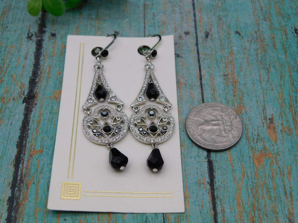 Black Rhinestone Chandelier Earrings - 2