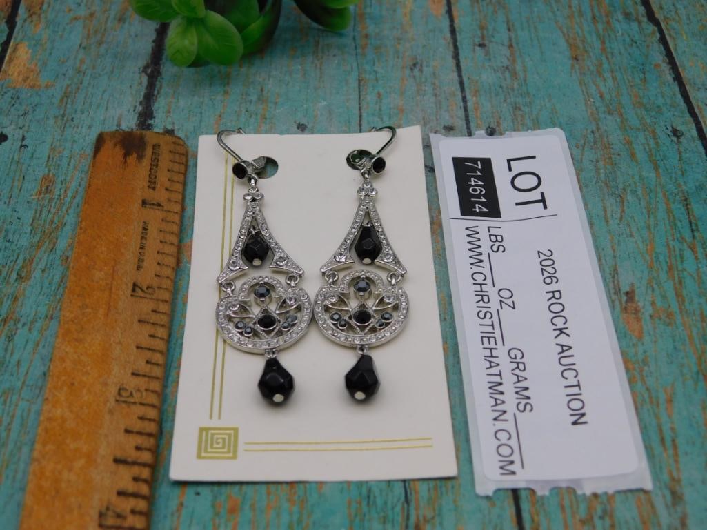 Black Rhinestone Chandelier Earrings - 3