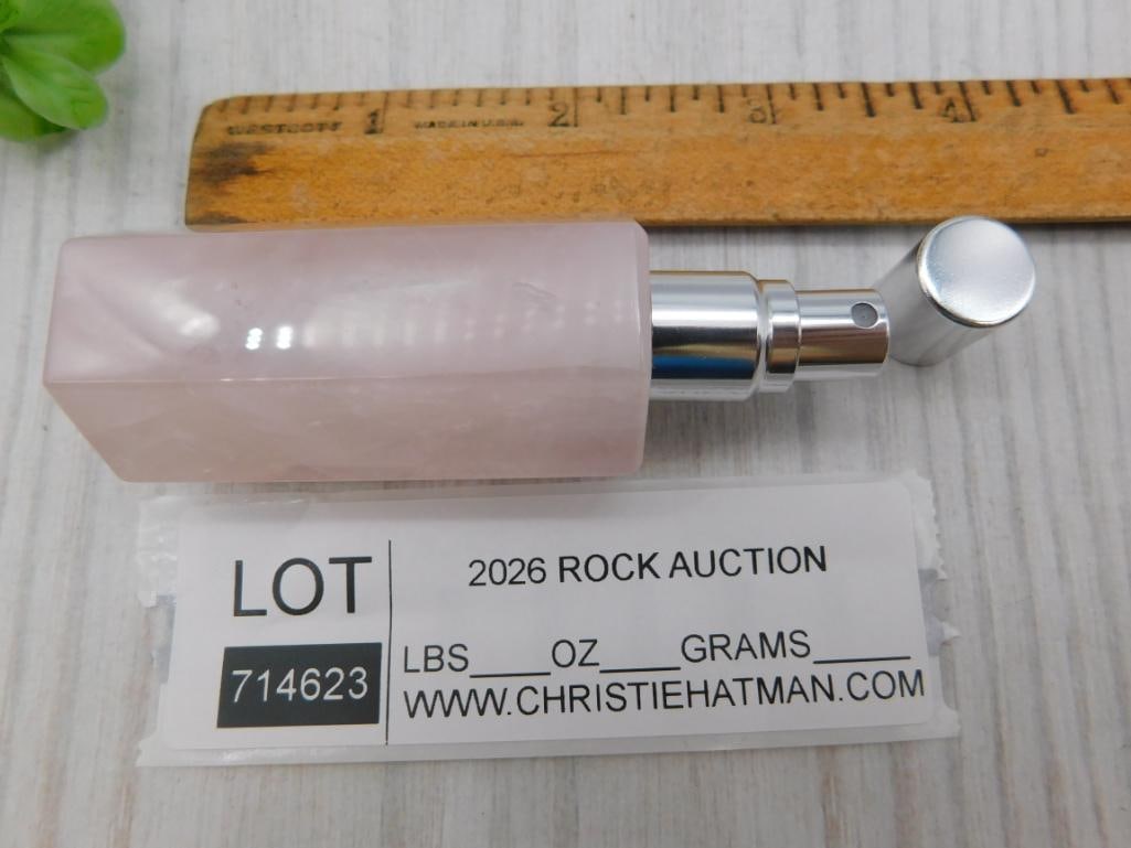 Carved Rose Quartz Perfume Bottle - 3