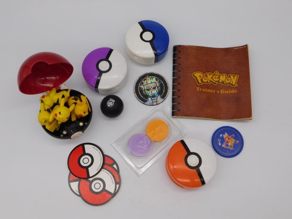 Pokemon Collectible Lot: Pokeball Cases Trainer's Guide & Pikachu Figures: Pokemon Collectible Lot: Pokeball Cases Trainer's Guide & Pikachu Figures