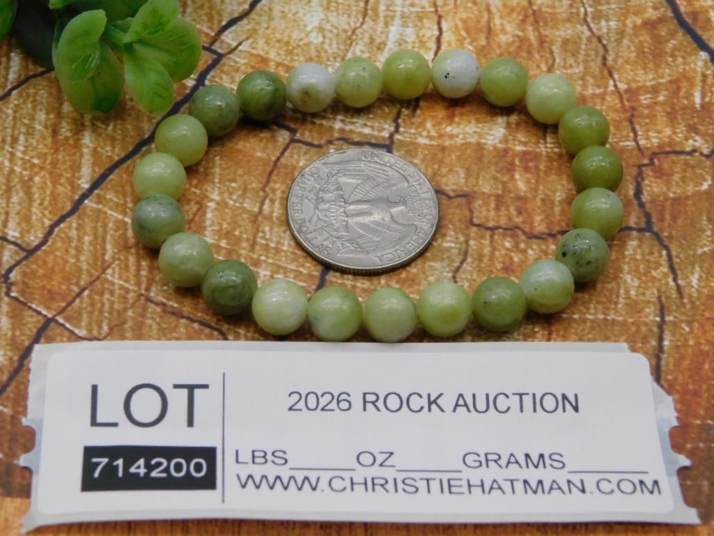 Green Stone Beaded Stretch Bracelet - 3