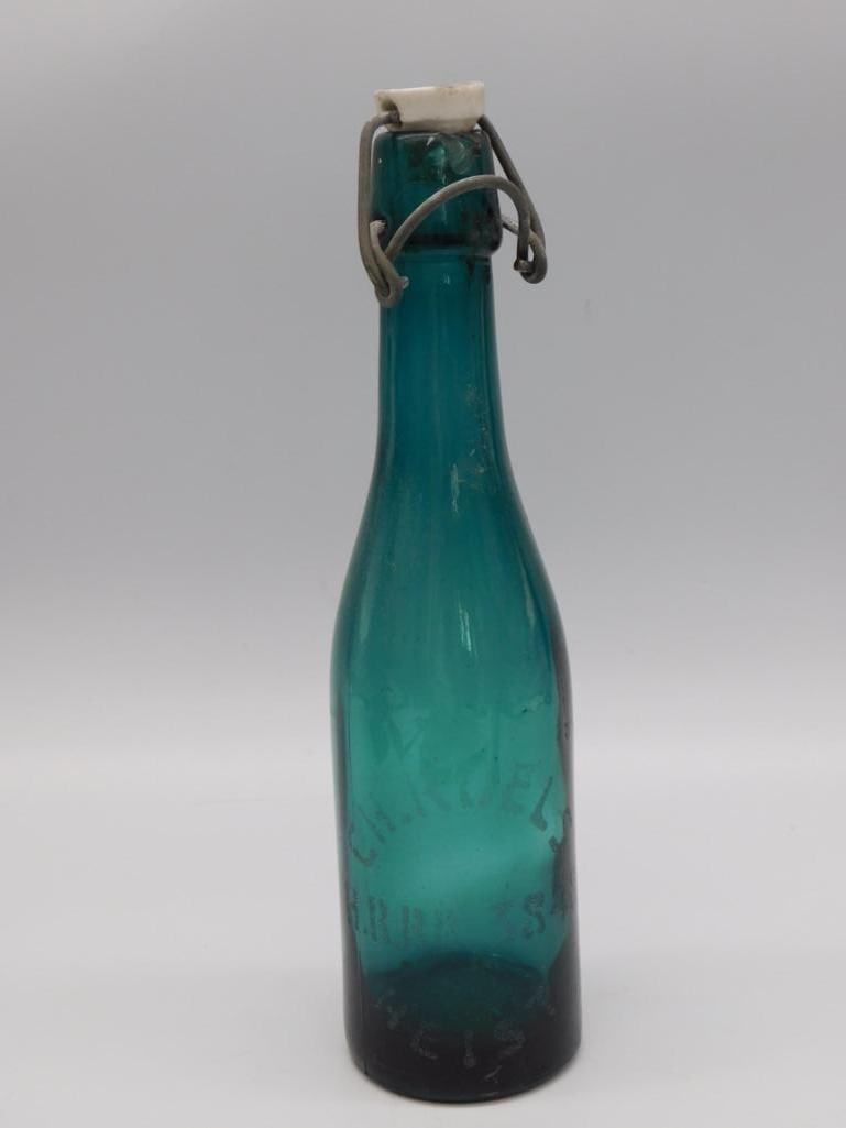 Antique Teal Blob-Top Glass Bottle (1 of 3)