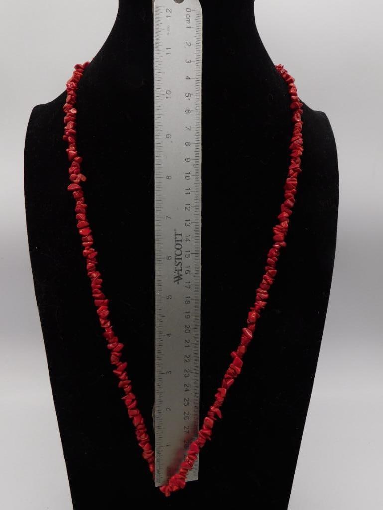Red Coral Chip Bead Necklace - 3