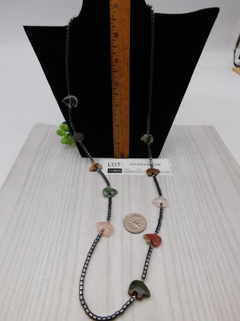 Hematite and Gemstone Heart Necklace - 2