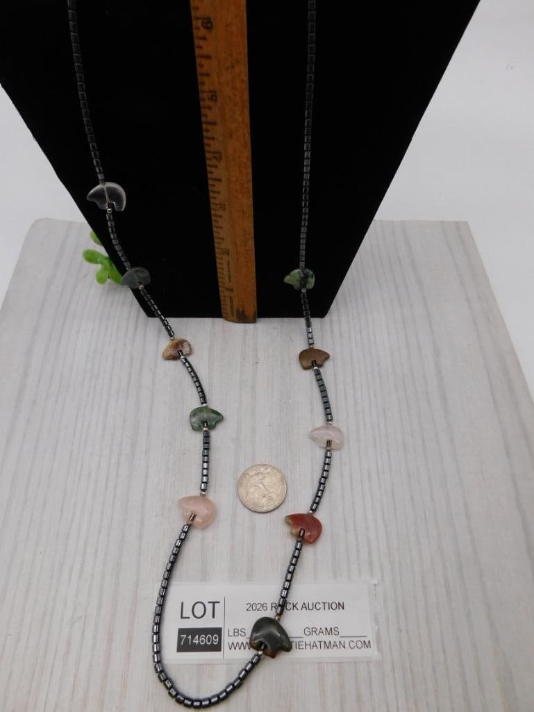 Hematite and Gemstone Heart Necklace - 3