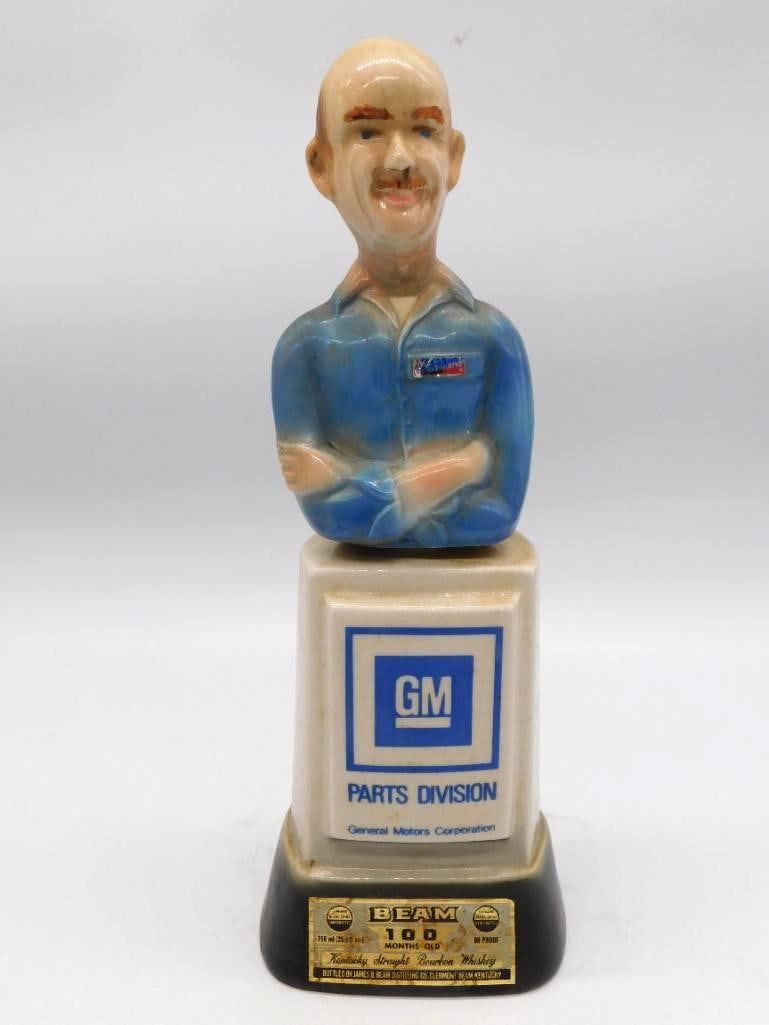 Jim Beam Standing Goose Ceramic Decanter: A Jim Beam Kentucky Straight Bourbon Whiskey decanter cast as a standing goose, the blue-green wing feathers picked out with admirable care. An agreeable bird for the wildlife shelf. Measures