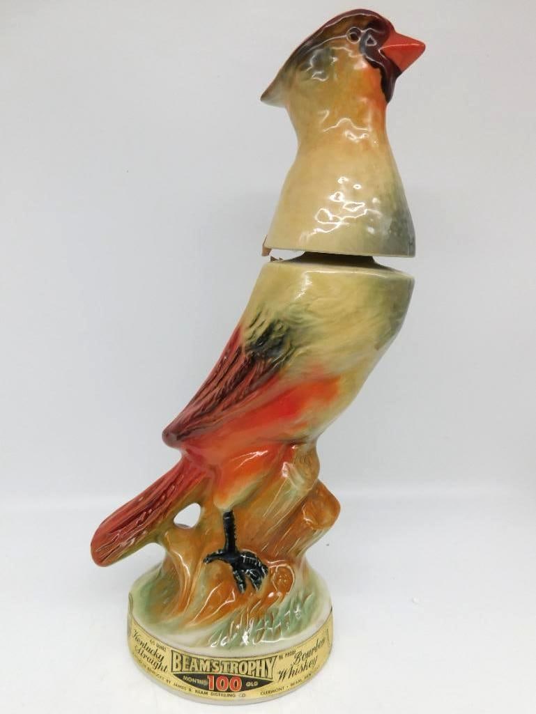Jim Beam Beam's Trophy Cardinal Bird: A second example of the Jim Beam Regal China Beam's Trophy cardinal, the bird perched upon a tree stump base with its crest raised. The red has held its warmth and the modeling is crisp.