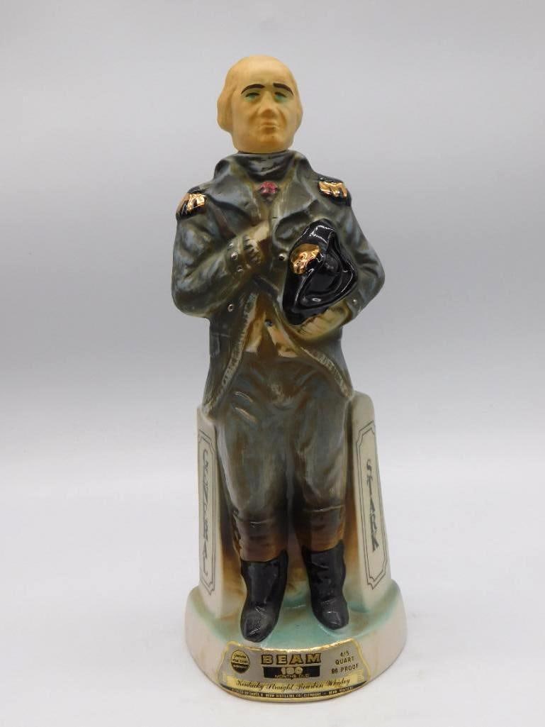 Jim Beam Major General John Stark Bunker: A Jim Beam Kentucky Straight Bourbon Whiskey decanter sculpted as Major General John Stark, lettered Hero of Bunker Hill & Bennington, 1728-1822, and made for the 1975 Stark's Reunion in New