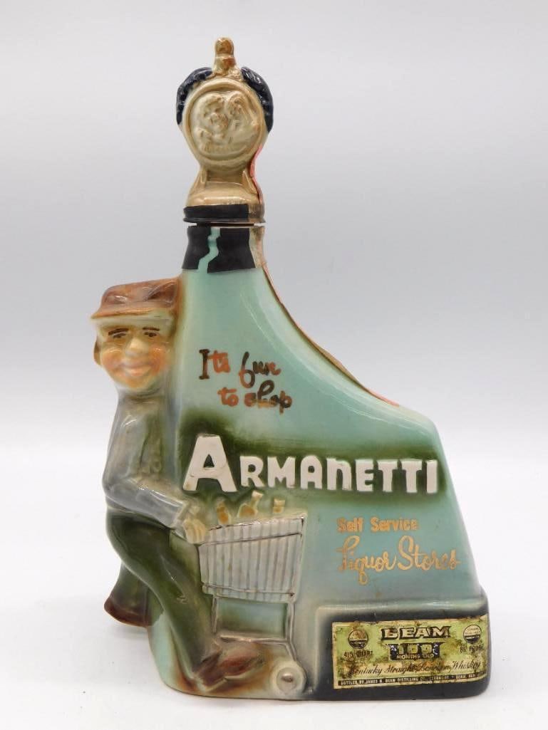 Jim Beam Illinois State Souvenir Regal: A Jim Beam Regal China decanter molded with a map of Illinois, its principal cities noted and a small figure standing beside a mailbox. Kentucky Straight Bourbon Whiskey. A pleasant state souvenir,