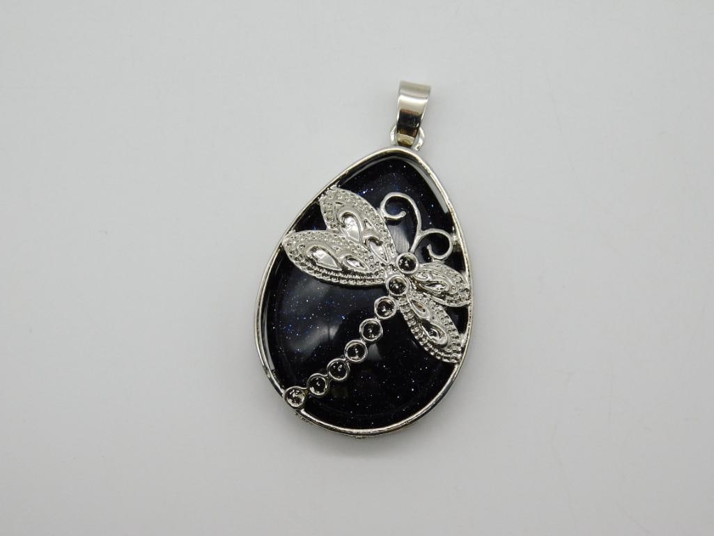 BLUE GOLDSTONE DRAGONFLY PENDANT ROCK STONE LAPIDARY SPECIMEN: Blue Goldstone Dragonfly Pendant Rock Stone Lapidary Specimen. See photos for exact size and condition.