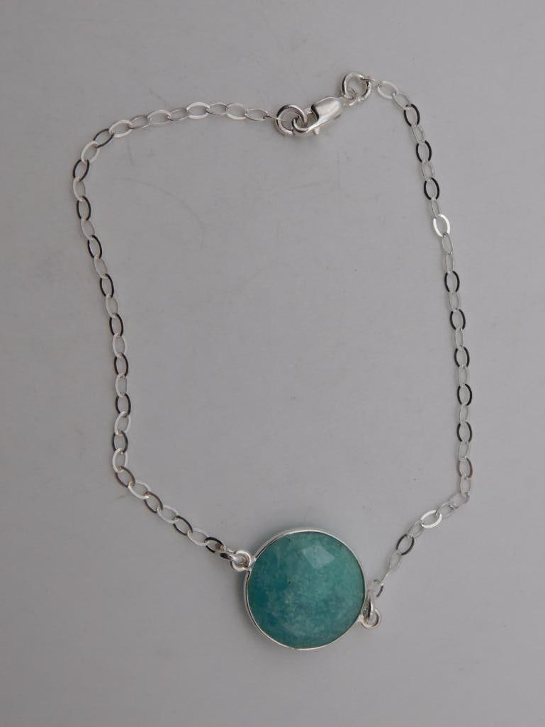 AMAZONITE STERLING SILVER BRACELET ROCK STONE LAPIDARY SPECIMEN: Amazonite Sterling Silver Bracelet Rock Stone Lapidary Specimen. See photos for exact size and condition.